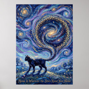 Magical Cat with a Portal Tail Fantasy Cosmic Poster