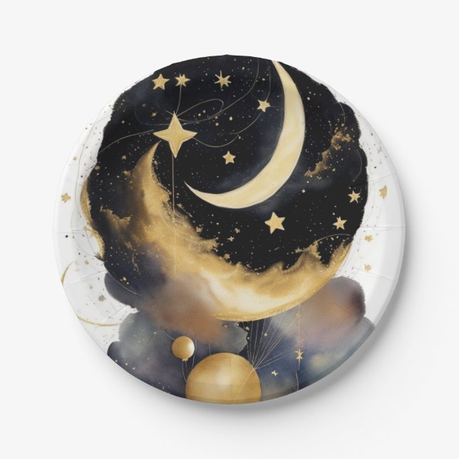 Magical Celestial Baby Shower Moon Stars Theme Paper Plates (Front)
