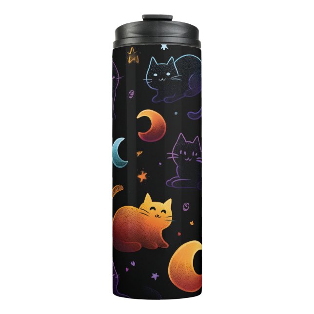 Magical Celestial Cat Pattern with Moons  Thermal Tumbler (Front)