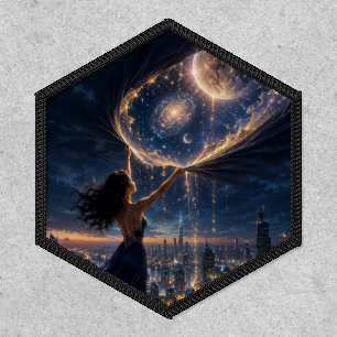 Magical Celestial City Hexagonal Embroidered Patch