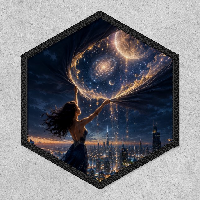 Magical Celestial City Hexagonal Embroidered Patch (Front)