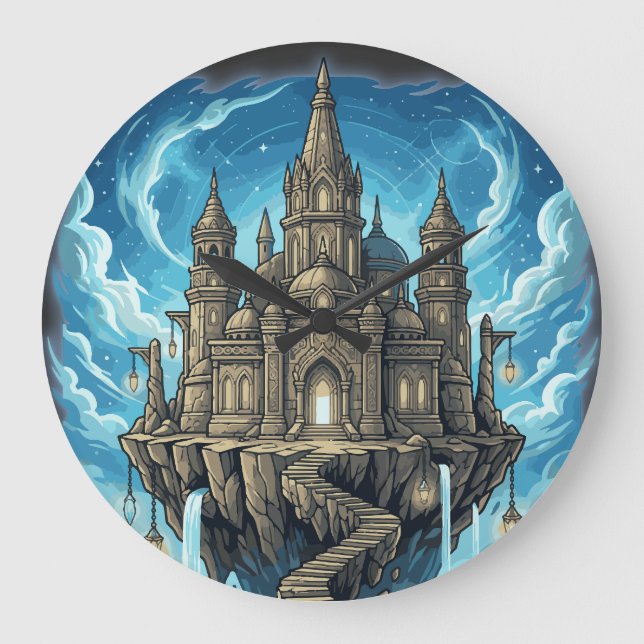 Magical Celestial Floating Castle In The Clouds Large Clock (Front)