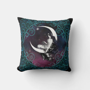 Magical Celestial Moon Lady Throw Pillow