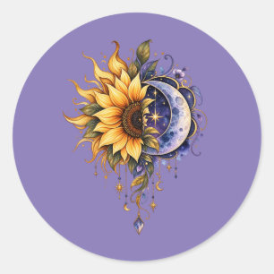 Magical Celestial Sun and Moon Flower Art Sticker