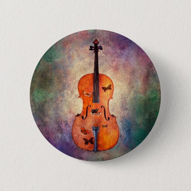 Magical cello with butterflies button (Front)