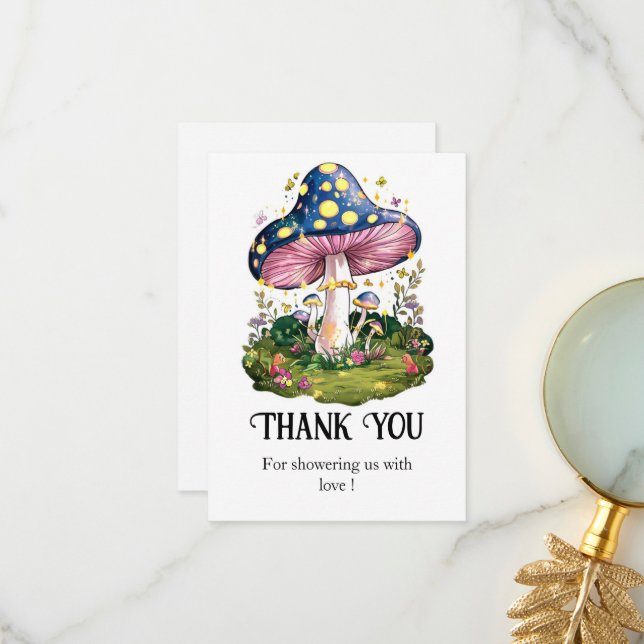 Magical Charming Mushroom Baby Shower Thank You Card (Front/Back In Situ)