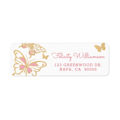 Magical Chic Pretty Cute Gold and Pink Butterflies Label