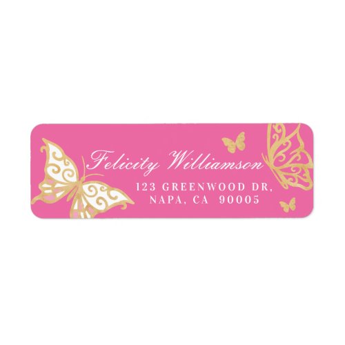 Magical Chic Pretty Cute Gold and Pink Butterflies Label