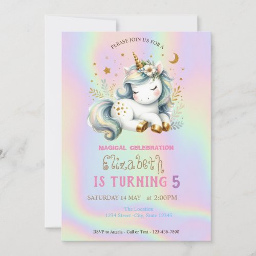 Magical Chic Unicorn Rainbow Holographic Birthday Invitation