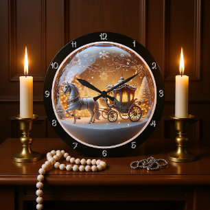 Magical Christmas Carriage Large Clock