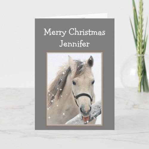 Magical Christmas Custom Name Wishes White Horse Card