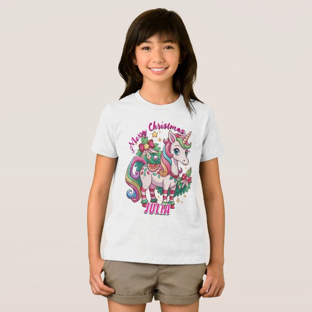 Magical Christmas Cute Unicorn Gift Kids Tri-Blend Shirt (Front Full)