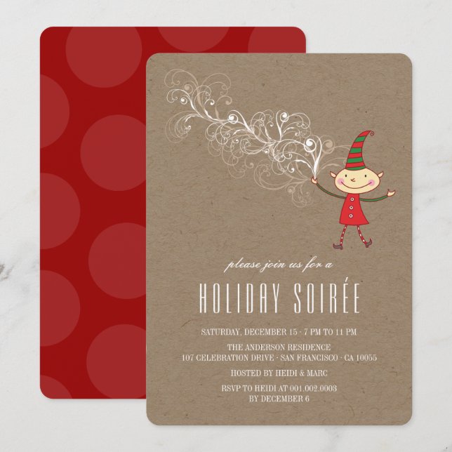 Magical Christmas Elf Rustic Holiday Party Invite (Front/Back)