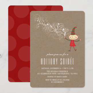 Magical Christmas Elf Rustic Holiday Party Invite