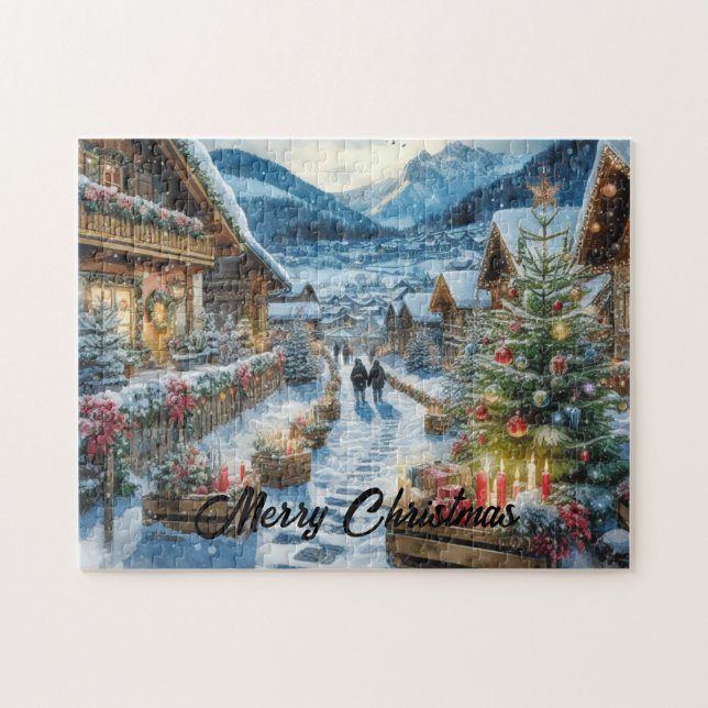 Magical Christmas Eve in a Snowy Village Jigsaw Puzzle (Horizontal)