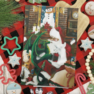 Magical Christmas Fantasy Santa Dragon Yule Cozy Kitchen Towel