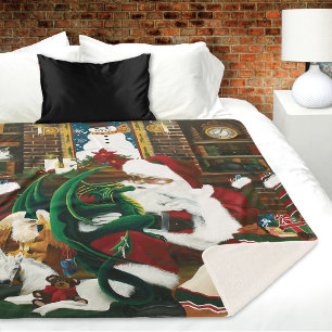 Magical Christmas Fantasy Santa Dragon Yule Cozy Sherpa Blanket