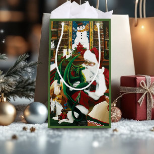 Magical Christmas Fantasy Santa Dragon Yule Cozy Small Gift Bag