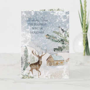 Magical Christmas Forest Deer Bird Greeting Card