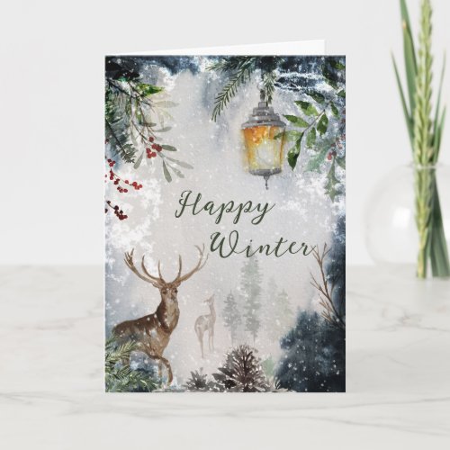Magical Christmas Forest Deer Greeting Card