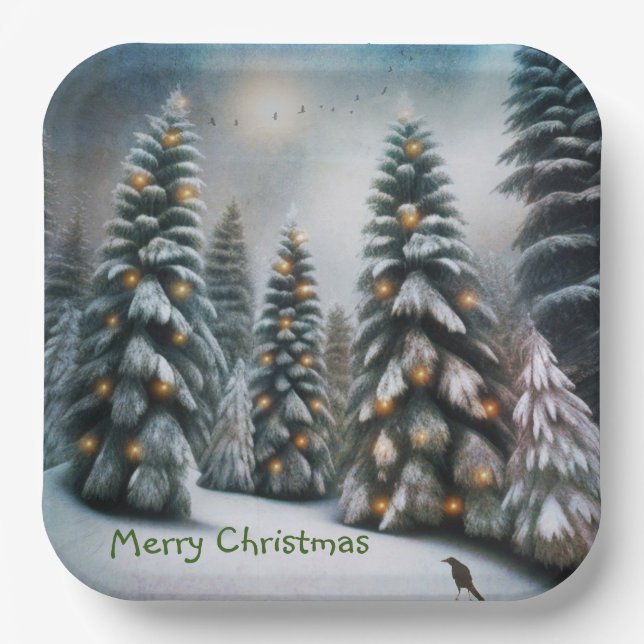 Magical Christmas Forest Paper Plates (Front)