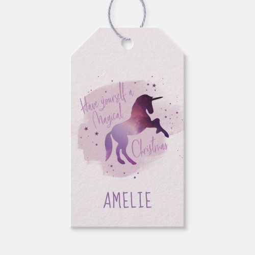 Magical Christmas galaxy unicorn Gift Tags