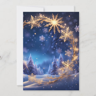 Magical Christmas - golden snowflakes, open house Invitation