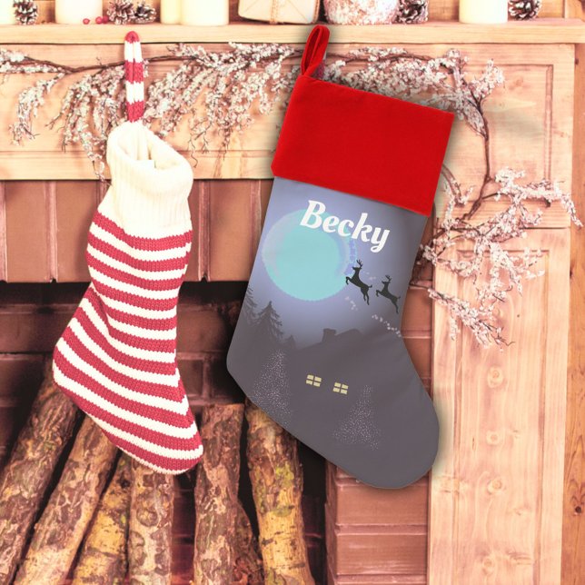 Magical Christmas Night Flying Deer Christmas Stocking (Creator Uploaded)