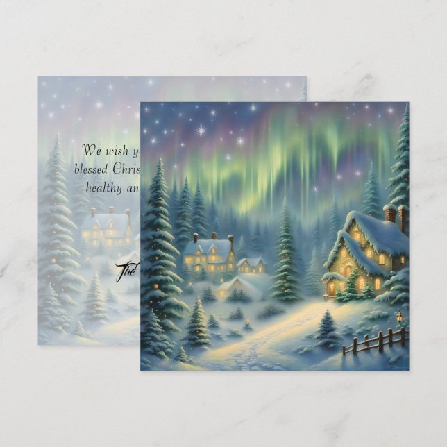 Magical Christmas night in the forest under stars  Holiday Card (Front/Back)