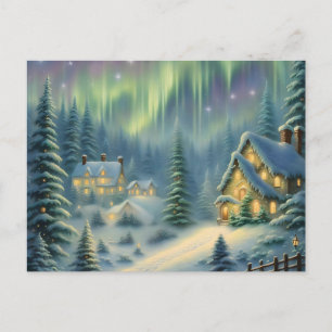 Magical Christmas night in the forest under stars Holiday Postcard