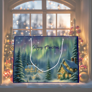 Magical Christmas night in the forest under stars Large Gift Bag