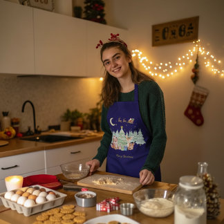 Magical Christmas Night in the Winter Forest Apron