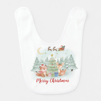 Magical Christmas Night in the Winter Forest Baby Bib