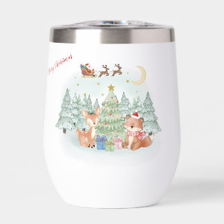 Magical Christmas Night in the Winter Forest Thermal Wine Tumbler
