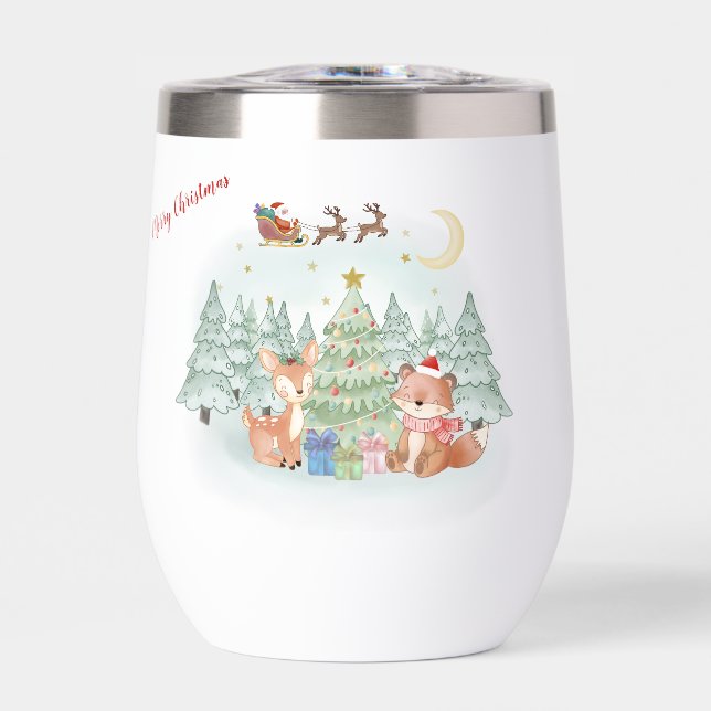 Magical Christmas Night in the Winter Forest Thermal Wine Tumbler (Front)