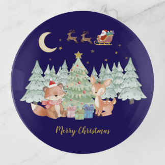 Magical Christmas Night in the Winter Forest Trinket Tray