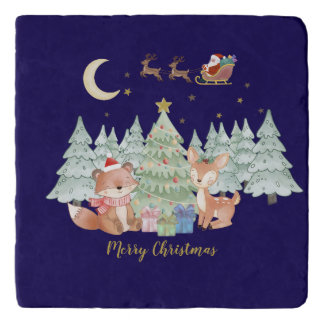Magical Christmas Night in the Winter Forest Trivet