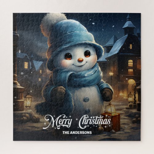 Magical Christmas night little snowman lantern Jigsaw Puzzle