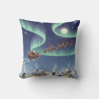 Magical Christmas Night Sky Throw Pillow Santa