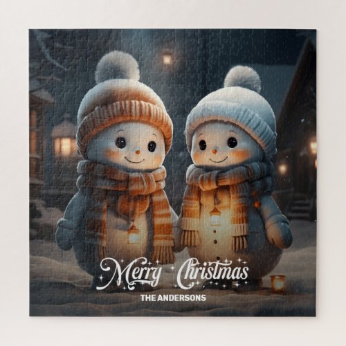 Magical Christmas night with two little snowmen Jigsaw Puzzle