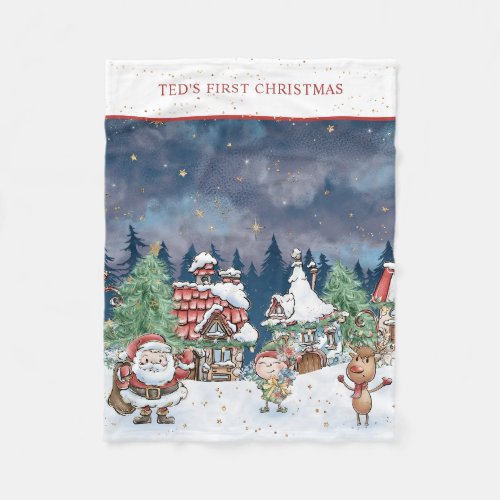 Magical Christmas Santa Rudolph Baby  Fleece Blanket