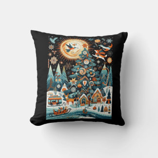 Magical Christmas Scene Illustration Throw Pillow