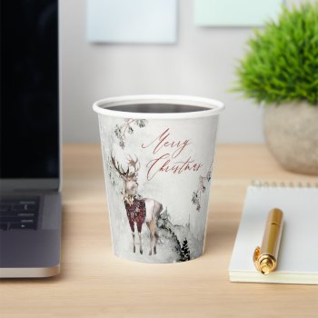 Magical Christmas Scene Rustic Woodland Deer Paper Cups by DP_Holidays at Zazzle