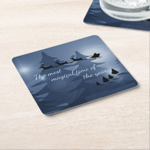 Magical Christmas Scene Square Paper Coaster