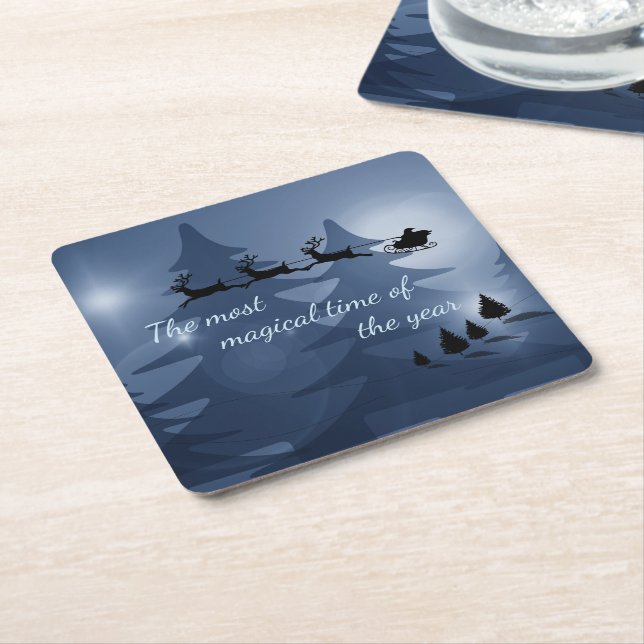 Magical Christmas Scene Square Paper Coaster (Angled)