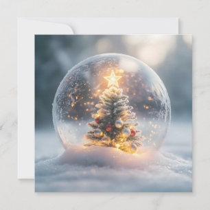 Magical Christmas Snow Globe with Glowing Tree Holiday Card