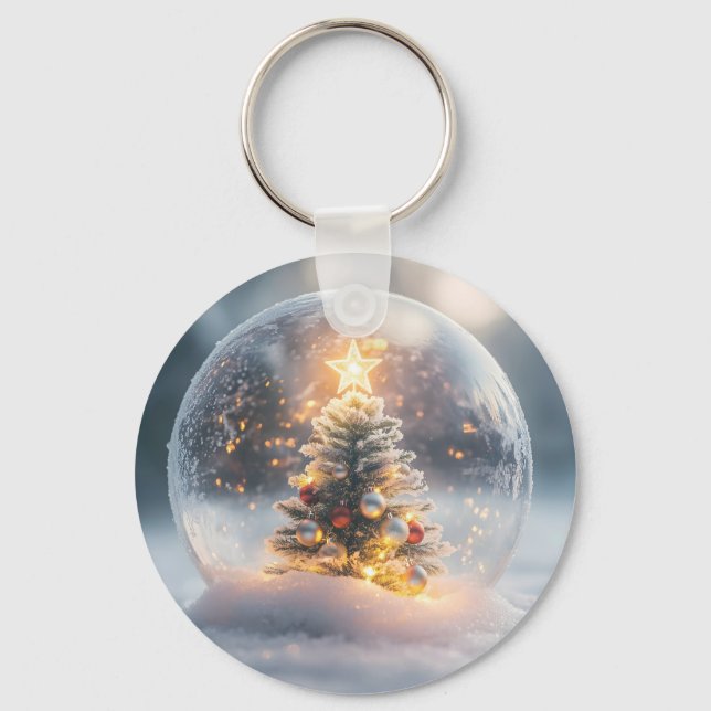 Magical Christmas Snow Globe with Glowing Tree Keychain (Front)