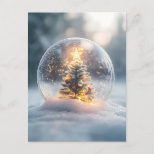 Magical Christmas Snow Globe with Glowing Tree Postcard