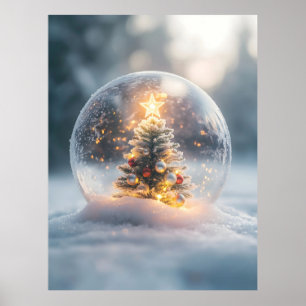 Magical Christmas Snow Globe with Glowing Tree Poster