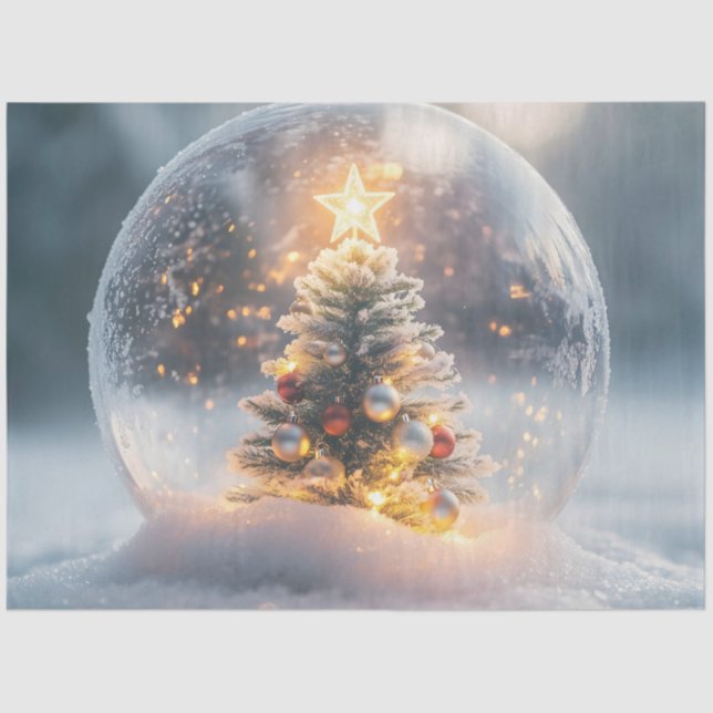 Magical Christmas Snow Globe with Glowing Tree Tissue Paper (Front)